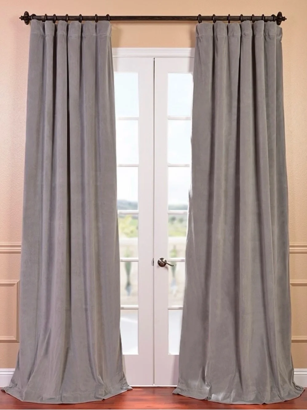 Neutral Gray Velvet Drapery Panels - (2)